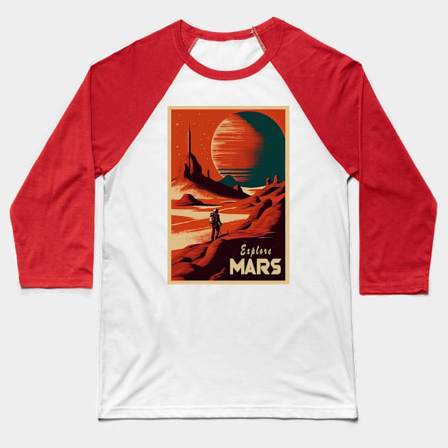 Mars Adventure Vintage Travel Poster Baseball T-Shirt by GreenMary Design